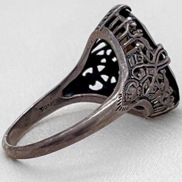 Vintage sterling silver art nouveau smokey quartz ring - Picture 3 of 7